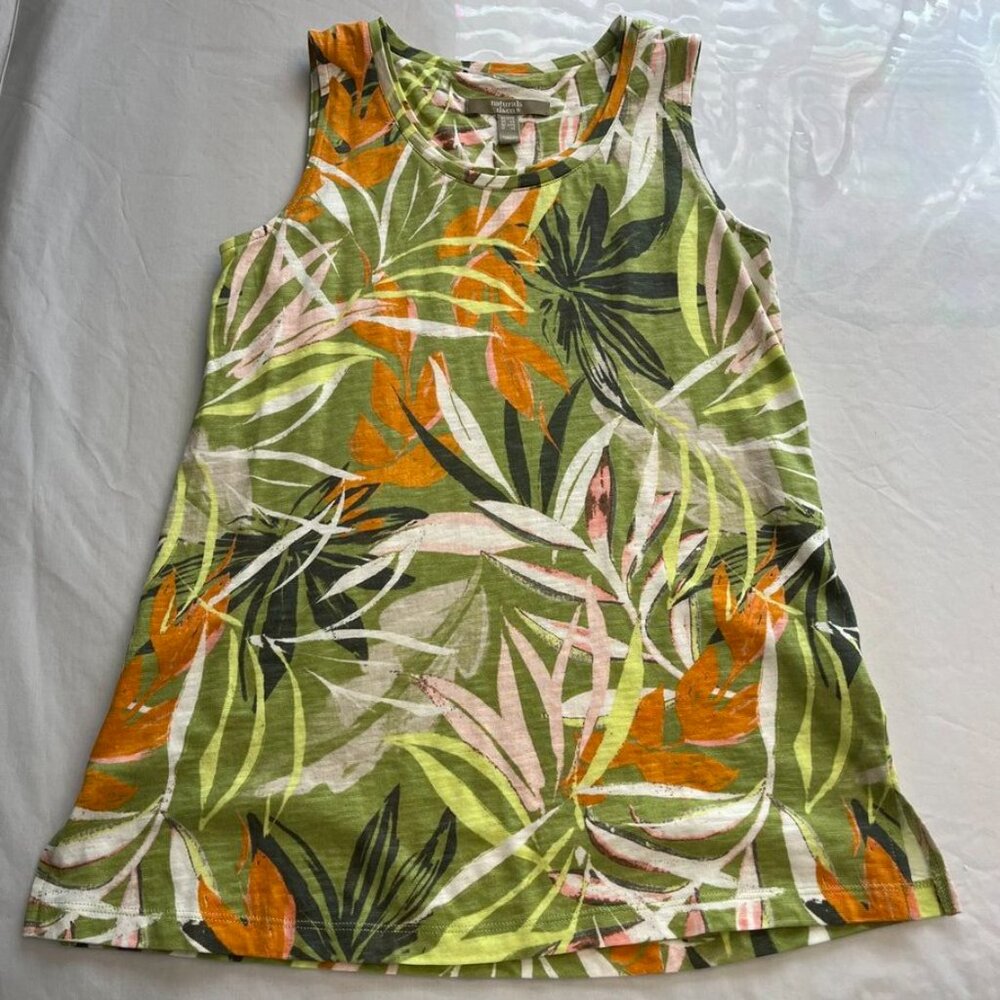 naturals d&co Sleeveless Tropical Print Tank Top XXS Green Linen Blend - Picture 6 of 8